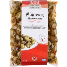 Оливки JUST GREECE Миконские (перец/чеснок) вак.уп. 500 гр.